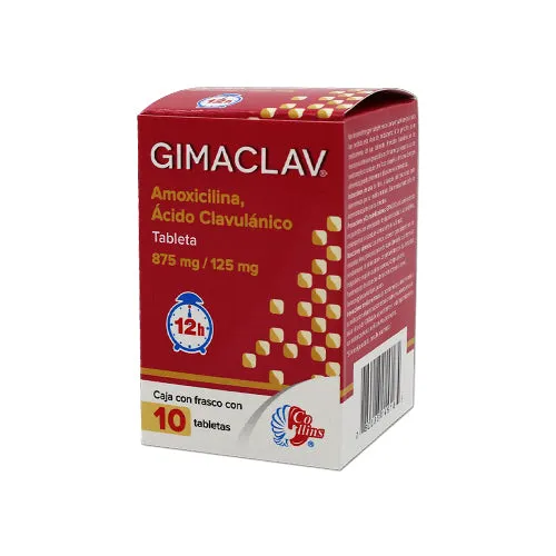  Gimaclav 875/125 mg – 10 tabletas  12 h antibiótico