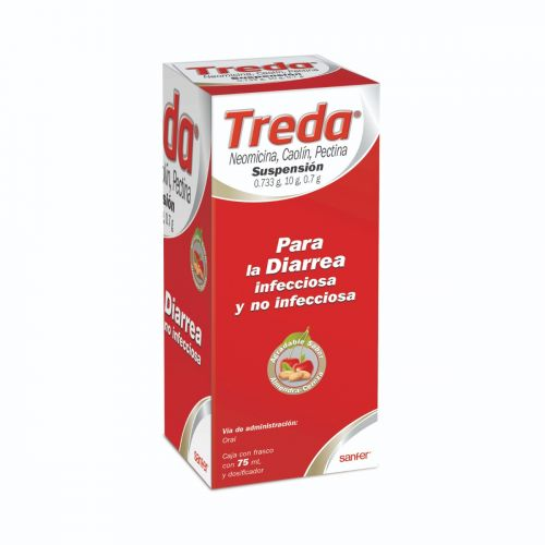 TREDA SUSPENSION 0.733g, 10g, 0.7g Caja con frasco de 75 ml Neominicina, Caolin, Pectina