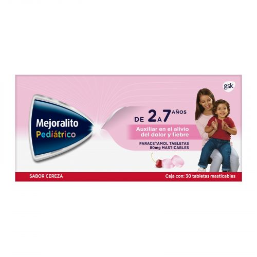 MEJORALITO PEDIATRICO 80mg Caja con 30 Tabletas masticables Paracetamol